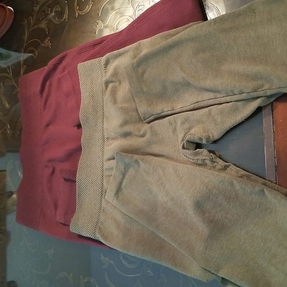 Set of 2 Maternity Leggings 14" across 33 1/2" long. Burgunday and Olive… - Picture 2 of 5